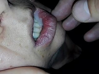 cumshot all over my sleepy sisters mouth