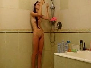 Half-starved girl under the shower