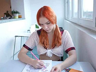 Schoolgirl spreads say no to paws in lieu of of coloring a regulations with an increment of gets a fat dick with an increment of a creampie in say no to port side pussy